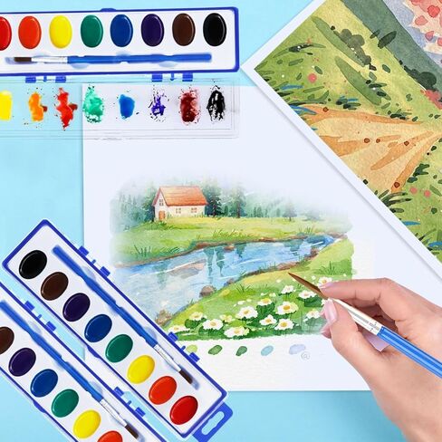 12 Pack Watercolor Paint Set Bulk – 8 Colors Washable Water Color Paints for Kids with Brushes | Watercolor Set, Watercolors, Water Paint Set, Acuarelas – Art Supplies for School, Classroom, Home, Valentine Party Favors in Kuwait