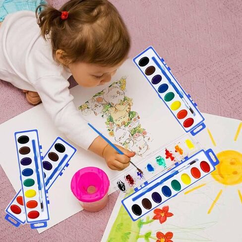 12 Pack Watercolor Paint Set Bulk – 8 Colors Washable Water Color Paints for Kids with Brushes | Watercolor Set, Watercolors, Water Paint Set, Acuarelas – Art Supplies for School, Classroom, Home, Valentine Party Favors in Kuwait