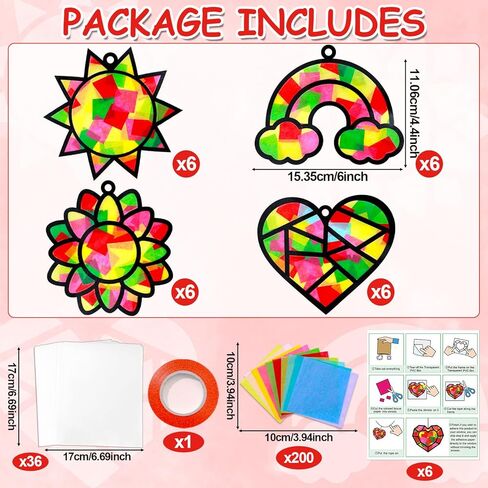 Qyeahkj 32 Set Suncatchers Crafts for DIY Rainbow Heart Window Tissue Paper Craft Kit Sunflower Sun Hanging Decor for Summer Home Activity Art Project Birthday Party Favor Gift in Kuwait