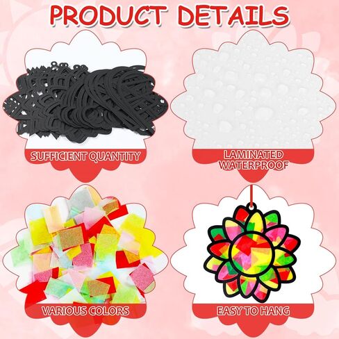 Qyeahkj 32 Set Suncatchers Crafts for DIY Rainbow Heart Window Tissue Paper Craft Kit Sunflower Sun Hanging Decor for Summer Home Activity Art Project Birthday Party Favor Gift in Kuwait