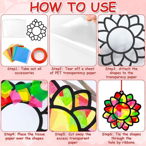 Qyeahkj 32 Set Suncatchers Crafts for DIY Rainbow Heart Window Tissue Paper Craft Kit Sunflower Sun Hanging Decor for Summer Home Activity Art Project Birthday Party Favor Gift in Kuwait