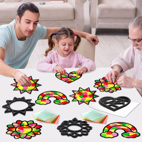 Qyeahkj 32 Set Suncatchers Crafts for DIY Rainbow Heart Window Tissue Paper Craft Kit Sunflower Sun Hanging Decor for Summer Home Activity Art Project Birthday Party Favor Gift in Kuwait