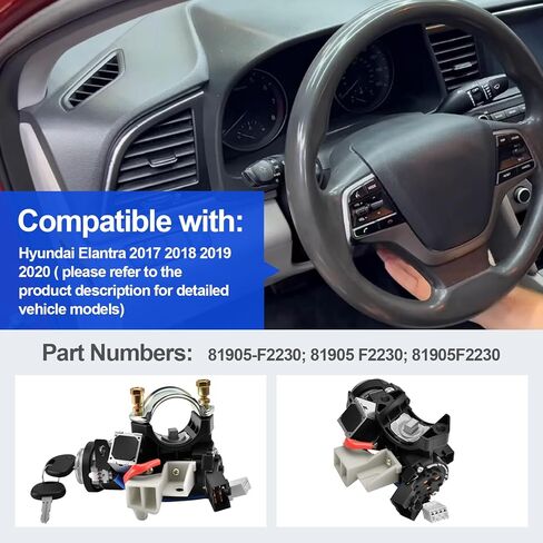 مجموعة مبيت أسطوانة قفل الإشعال متوافقة مع 2017 2018 2019 2020 Hyundai Elantra مع 2 مفاتيح أرقام الأجزاء 81905F2230 81905 F2230 in Kuwait
