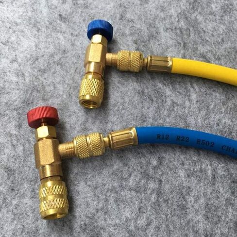 صمام شحن غاز التبريد R12 R410، صمام شحن غاز التبريد R12 R22 1/4 بوصة ذكر إلى 1/4 بوصة أنثى، R410 1/4 بوصة ذكر إلى 5/16 بوصة أنثى، صمام كروي للتحكم في تدفق محول الأمان السائل in Kuwait