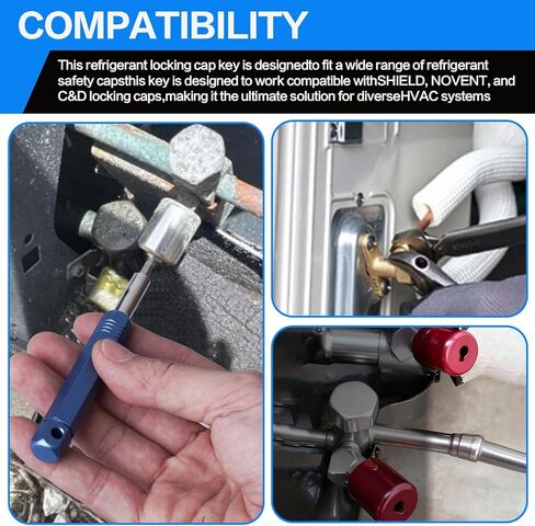 HVAC Locking Cap Tool, 4-in-1 Locking Cap Key 2pck for 【410A & R22 Refrigerant Safety Caps】, Hardened Steel Removal & Installation Tool with Handle for AC Refrigerant Valve Service in Kuwait