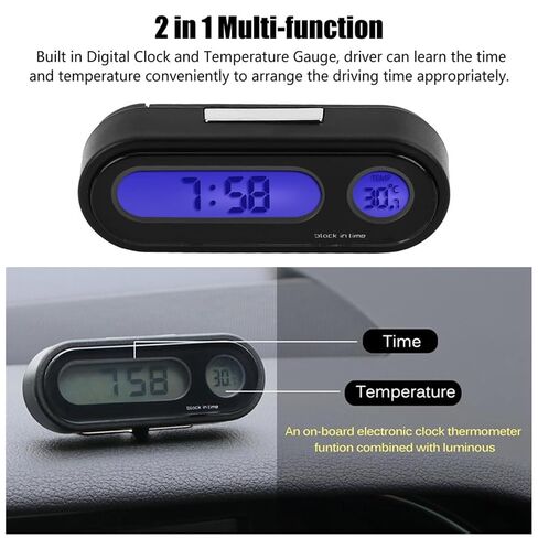 Jeffergarden Universal Digital Clock and Temperature Gauge, Large LCD Screen for Car and Office Use, Exquisite Fashion Design, with Blue LED Backlight, 2 in 1 Multifunction Thermometer, Great in Kuwait