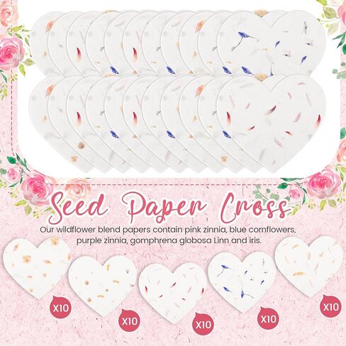 Dunzoom 50 Sets Wedding Gifts for Guests Heart Shaped Seed Paper Baby Shower Seed Packet Party Favor Plantable Paper Thank You Cards Mini Terracotta Pots and Organza Bags for Bridal Shower Party Favor in Kuwait