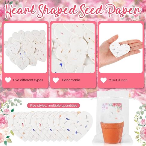 Dunzoom 50 Sets Wedding Gifts for Guests Heart Shaped Seed Paper Baby Shower Seed Packet Party Favor Plantable Paper Thank You Cards Mini Terracotta Pots and Organza Bags for Bridal Shower Party Favor in Kuwait