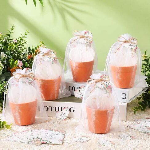 Dunzoom 50 Sets Wedding Gifts for Guests Heart Shaped Seed Paper Baby Shower Seed Packet Party Favor Plantable Paper Thank You Cards Mini Terracotta Pots and Organza Bags for Bridal Shower Party Favor in Kuwait