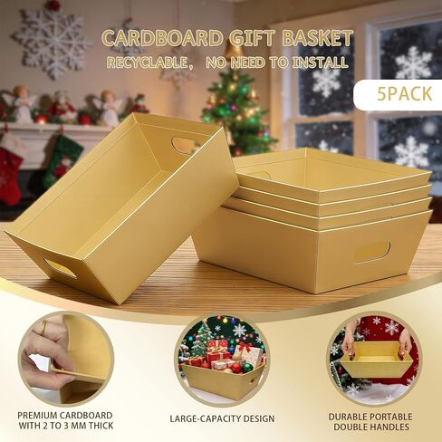 CANIYA 5-Pack Empty Gift Baskets Set, 10x8.5’’ Large Kraft Gift Basket with 5 Clear Bags & 5 Gold Bows - Sturdy DIY Baskets for Christmas Valentines Thanksgiving Birthday Wrapping Gift in Kuwait