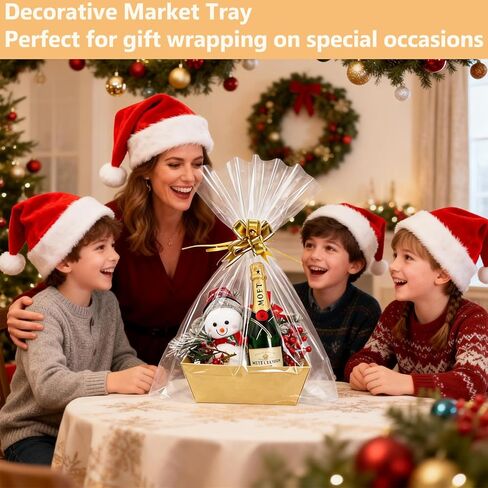CANIYA 5-Pack Empty Gift Baskets Set, 10x8.5’’ Large Kraft Gift Basket with 5 Clear Bags & 5 Gold Bows - Sturdy DIY Baskets for Christmas Valentines Thanksgiving Birthday Wrapping Gift in Kuwait