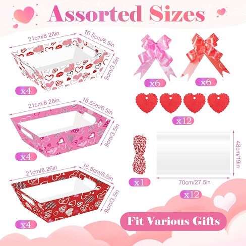 Dojomadf 12 Pack Happy Mothers Day Baskets for Gifts Empty with Cellophane Bags Bows Love Cards Happy Mother's Day Market Tray Cardboard Basket for Mom Birthday Party Decor in Kuwait
