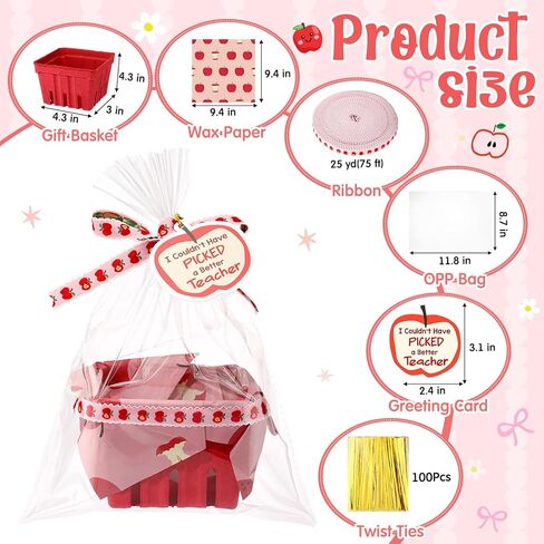 Mimorou 24 مجموعة DIY تقدير المعلم هدية سلة عدة صغيرة التفاح علاج سلال فارغة السائبة 4.3 بوصة للحلوى وجبة خفيفة كوكي، صغيرة شكرا لك هدايا المعلم لنهاية العام تفضل حفلة الفصل الدراسي in Kuwait