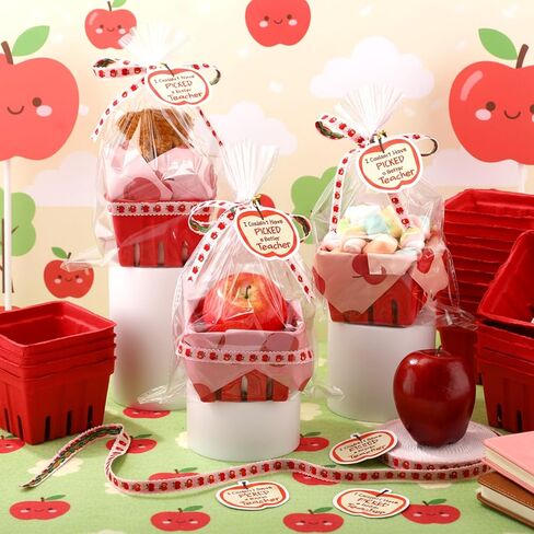 Mimorou 24 مجموعة DIY تقدير المعلم هدية سلة عدة صغيرة التفاح علاج سلال فارغة السائبة 4.3 بوصة للحلوى وجبة خفيفة كوكي، صغيرة شكرا لك هدايا المعلم لنهاية العام تفضل حفلة الفصل الدراسي in Kuwait