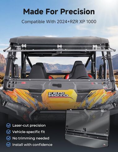 KEMIMOTO 2024-2026 XP 1000 2 في 1 زجاج أمامي قابل للطي، مشبك أنابيب مطور جديد، زجاج أمامي كامل مناسب للسقف من البولي كربونات 300X أقوى من الزجاج متوافق مع 2024/2025+ Polaris RZR XP 1000/4 in Kuwait