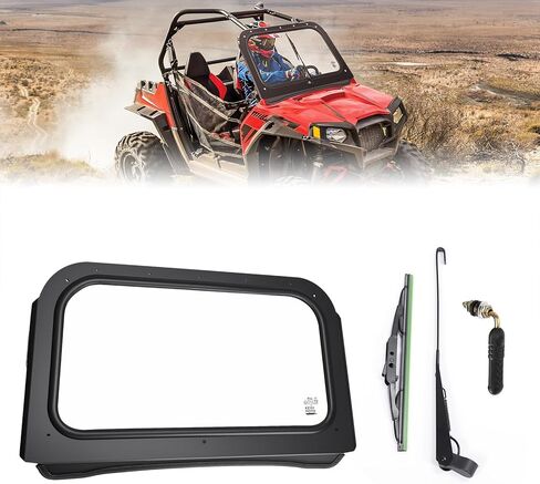 الزجاج الأمامي من KEMIMOTO متوافق مع Polaris RZR 570/800/XP 900 2008-2014، زجاج أمامي كامل بإطار من الألومنيوم وممسحة يدوية، شفاف للغاية لتحمل الرياح القوية in Kuwait