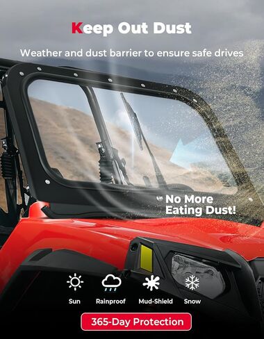 الزجاج الأمامي من KEMIMOTO متوافق مع Polaris RZR 570/800/XP 900 2008-2014، زجاج أمامي كامل بإطار من الألومنيوم وممسحة يدوية، شفاف للغاية لتحمل الرياح القوية in Kuwait