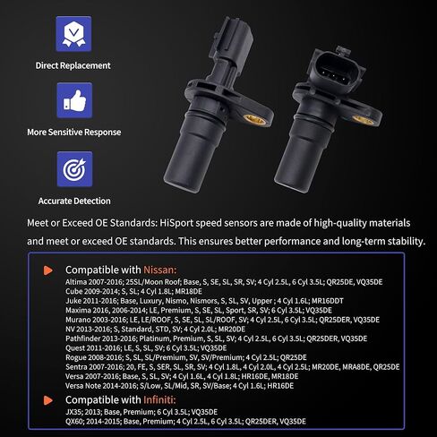 HiSport 33438N F119283A 125958B ناقل الحركة الأوتوماتيكي مستشعر الإدخال/الإخراج استبدال مستشعر سرعة السيارة لنيسان ألتيما ماكسيما سنترا فيرسا روغ جوك، متوافق مع إنفينيتي JX35 QX60 CVT CVT7 in Kuwait