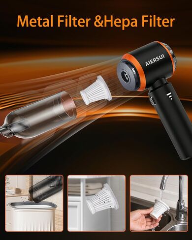 مكنسة كهربائية لاسلكية محمولة مع محرك بدون فرش، مكنسة كهربائية صغيرة محمولة 4 في 1 للسيارة، مكنسة كهربائية للسيارة ومجفف شعر، شحن السيارة من النوع C، مكتب مكتب، لوحة مفاتيح، شعر الحيوانات الأليفة in Saudi Arabia