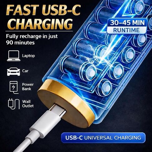 مكنسة سيارة ومنفضة هواء محمولة، قوة شفط 9000 باسكال، بطارية 4000 مللي أمبير، شحن USB-C، أسود وذهبي، مع 6 ملحقات in Kuwait