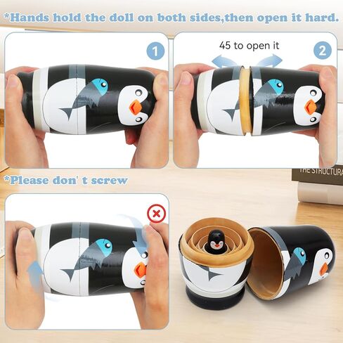5 PCS Penguin Animal Nesting Dolls Wooden Set, Colorful Matryoshka Stacking Toys, Cute Black Penguin Design, Kids Gift for Birthday Christmas Halloween, Home Office Decoration for Boys Girls in Kuwait