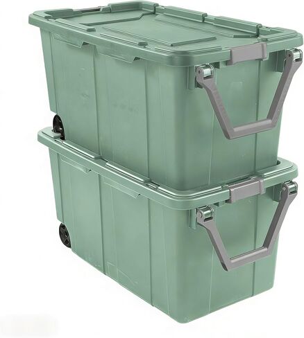 40-gallon plastic storage boxes with snap-on lids and handles, light green, 2-pack in Kuwait