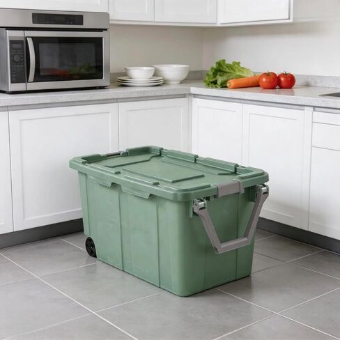 40-gallon plastic storage boxes with snap-on lids and handles, light green, 2-pack in Kuwait
