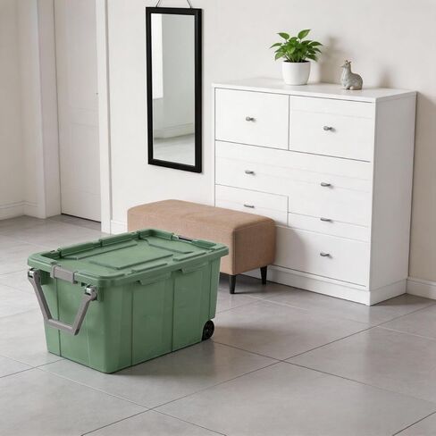 40-gallon plastic storage boxes with snap-on lids and handles, light green, 2-pack in Kuwait