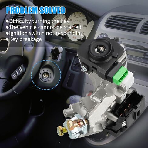 مفتاح أسطوانة قفل الإشعال من Bestview مناسب لسيارة Honda Civic 1.3L 1.7L 2003 2004 2005، مجموعة قفل الإشعال مع مفتاحين (مع رقاقة)، ​​حزمة من 1 in Kuwait