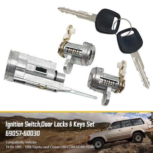 Ignition Switch Fit for Toyota Land Cruiser FJ80 FZJ80 HDJ80 HZJ80 1991-1998, Ignition Cylinder＆Key Set Replace 69051-60050 69052-60050, Right Left Door Lock in Kuwait