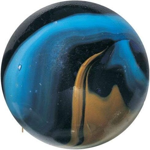 Big Game Toys~1X DEEP SEA Mammoth Marble 1 5/8" (42mm) w/Display Stand Translucent Transparent Cobalt Blue/Orange Glass Ball Large Huge Blue Yellow Clear Shooter Swirl in Kuwait