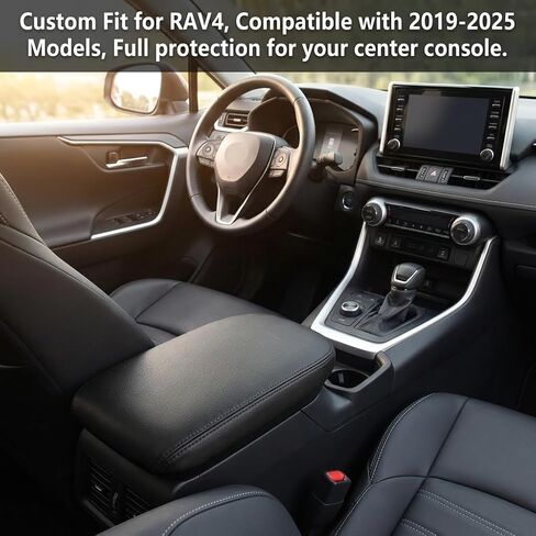 غطاء وحدة التحكم المركزية لملحقات Toyota RAV4 2019-2024 2025، واقي مسند ذراع من جلد البولي يوريثان الفاخر، غطاء وحدة تحكم مقاوم للماء وواقي من الخدش، ترقيات داخلية من الجيل الخامس RAV4، أسود in Kuwait