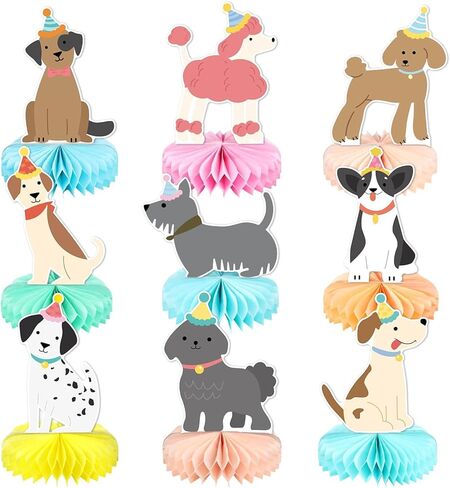 9pcs Retro Dog Honeycomb Centerpieces Puppy Dog Party Decorations Tabletop Centerpiece Vintage Dogs Centerpieces Table Decors for Puppy Birthday Baby Shower Party Supplies Table Toppers Ornaments in Kuwait