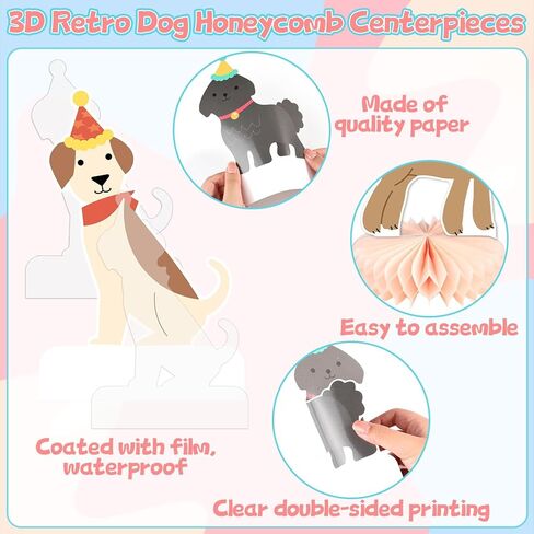 9pcs Retro Dog Honeycomb Centerpieces Puppy Dog Party Decorations Tabletop Centerpiece Vintage Dogs Centerpieces Table Decors for Puppy Birthday Baby Shower Party Supplies Table Toppers Ornaments in Kuwait