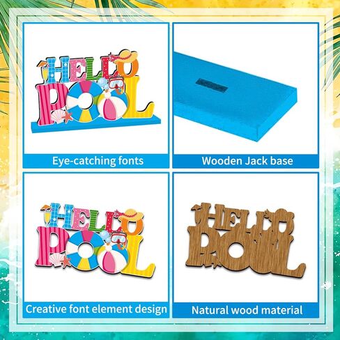 4Pcs Schools Out for Summer Decorations Wooden Table Centerpiece Last Day of School Table Decorations Goodbye School Hello Pool Tabletop Tiered Tray Decor for End of School Year Party Decor Supplies in Kuwait
