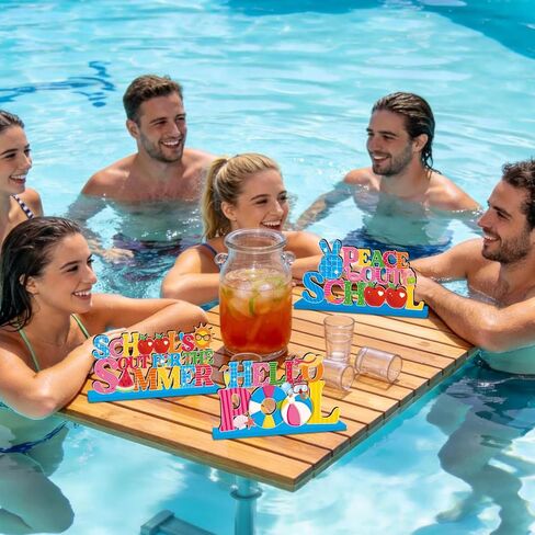 4Pcs Schools Out for Summer Decorations Wooden Table Centerpiece Last Day of School Table Decorations Goodbye School Hello Pool Tabletop Tiered Tray Decor for End of School Year Party Decor Supplies in Kuwait