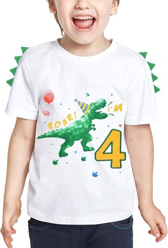 Dinosaur 4th Birthday Shirt Toddler Boy Four Year Old Dino B-Day T-Shirt in Saudi Arabia