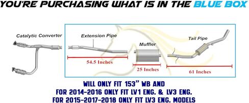 Exhaust Extension Pipe Muffler Tail Pipe System Kit Compatible with Chevy Silverado 1500 2014-2018 4.3L | Stainless Steel | Northeastern Exhaust | Includes Clamps & Hangers in Kuwait
