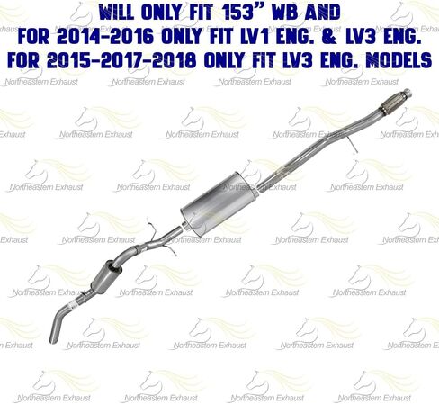 Exhaust Extension Pipe Muffler Tail Pipe System Kit Compatible with Chevy Silverado 1500 2014-2018 4.3L | Stainless Steel | Northeastern Exhaust | Includes Clamps & Hangers in Kuwait