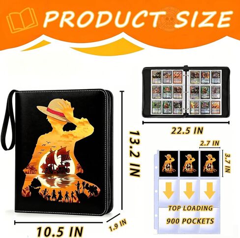 9 Pocket 3 Ring Trading Card Binder for MTG&TCG&Pokemon Card, with 50 Page Top Loading Card Sleeves, Can Hold 900 Card, Zipper Closure, Waterproof PU Leather Card Album for Standard size cards. in Saudi Arabia