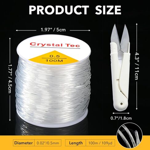 Elastic String Cord for Bracelet Making, 0.5mm Clear Crystal Stretchy String, 328Feet for Bracelets, Jewelry Making and Clay Seed Stone Beads Beading for Adults (100M, 0.5MM) in Kuwait