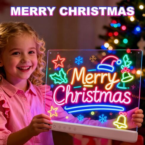 Cosmody Rechargeable LED Drawing Board for Kids, Large 16" Light Up Drawing Pad with 8 RGB Colors & 6 Dynamic Modes, Neon Art Dry Erase Board with Tracing Book & 7 Markers, Gift for Girls Boys(Pink) in Saudi Arabia