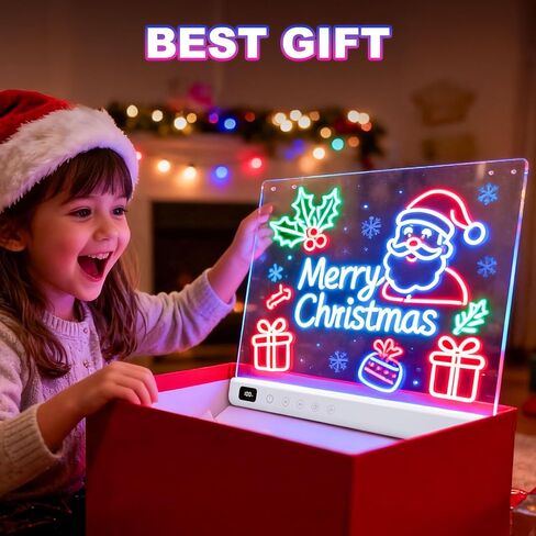 Cosmody Rechargeable LED Drawing Board for Kids, Large 16" Light Up Drawing Pad with Tracing Book & 7 Markers, Neon Art Dry Erase Board with 8 RGB Colors & 6 Dynamic Modes, Gift for Girls Boys(Blue) in Kuwait
