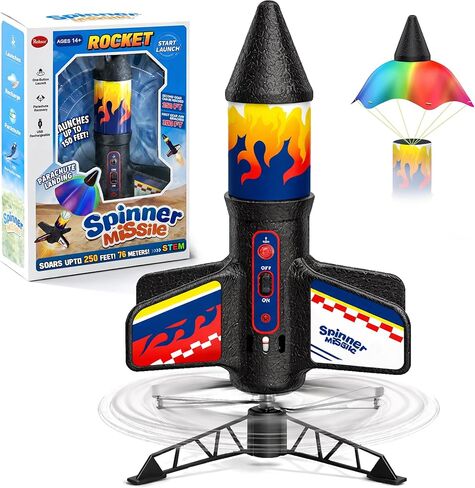 Rocket Launcher for Kids, Electric Flying Rocket Toy Launches Up to 250FT with Parachute Landing & LED Light, Rechargeable Outdoor STEM Toy for Backyard Play for Boys & Girls in Saudi Arabia