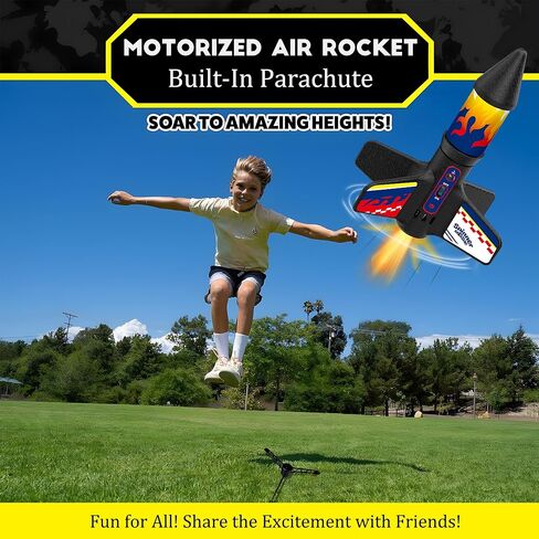 Rocket Launcher for Kids, Electric Flying Rocket Toy Launches Up to 250FT with Parachute Landing & LED Light, Rechargeable Outdoor STEM Toy for Backyard Play for Boys & Girls in Saudi Arabia