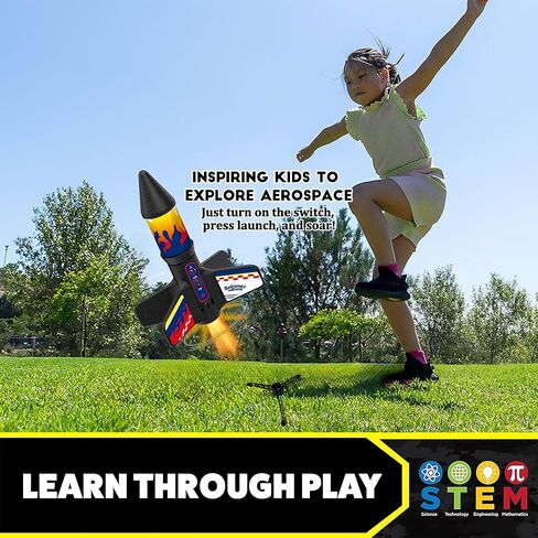 Rocket Launcher for Kids, Electric Flying Rocket Toy Launches Up to 250FT with Parachute Landing & LED Light, Rechargeable Outdoor STEM Toy for Backyard Play for Boys & Girls in Saudi Arabia