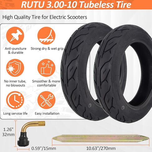 RUTU 3.00-10 Tubeless Scooter Tire 10x3.00 Street Road Tire for GY6 50cc-150cc Engines 10 Inch Electric Scooters E-Bike Ruckus Zuma TaoTao Kymco Motorcycle Moped 1-Pack in Kuwait