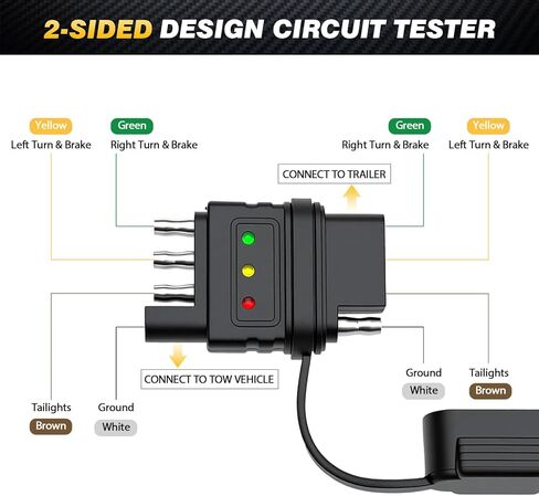 4-Way Flat Trailer Wiring Tester - 4 Pin Male & Female Trailer Light Tester with Bright Indicators, Continuity Test & Double End Design, Trouble Shooter for Turn Signal & Tail Lights in Kuwait