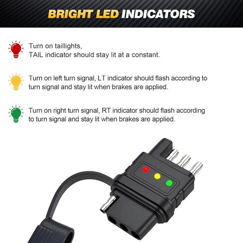 4-Way Flat Trailer Wiring Tester - 4 Pin Male & Female Trailer Light Tester with Bright Indicators, Continuity Test & Double End Design, Trouble Shooter for Turn Signal & Tail Lights in Kuwait