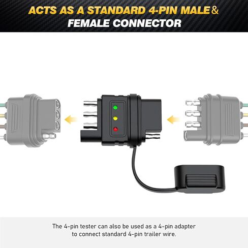 4-Way Flat Trailer Wiring Tester - 4 Pin Male & Female Trailer Light Tester with Bright Indicators, Continuity Test & Double End Design, Trouble Shooter for Turn Signal & Tail Lights in Kuwait
